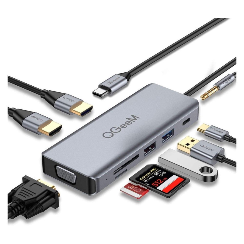 QGeeM 9-in-1 USB-C Hub With HDMI 4K@30HZ,PD 100W USB C Charging Port,USB-C HUB(UH09-2)