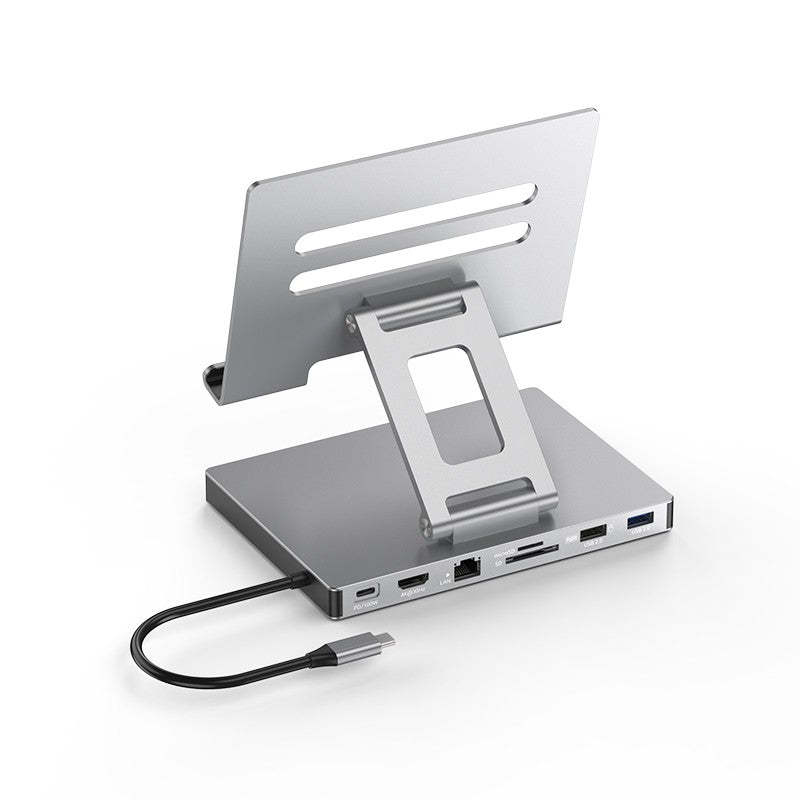 iPad Pro USB C Hub Stand, 7-in-1 Adapter for iPad Pro M2 13 12.9 11 Inch Docking Station Foldable with PD 100W 4K@30Hz HDMI, RJ45 Gigabit Ethernet, SD/TF Card Reader, USB 3.0/2.0 ports,  iPad Air-UH07-15
