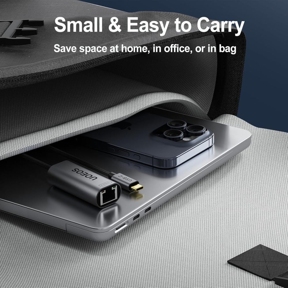 UOEOS USB C to Ethernet 2.5 Gbps Adapter, USB C to RJ45 Network Converter (Thunderbolt 4/3 Compatible),USB-C to 2.5 Gigabit LAN Ethernet Compatible for MacBook iPhone 15 Pro max,XPS, Surface-Gray