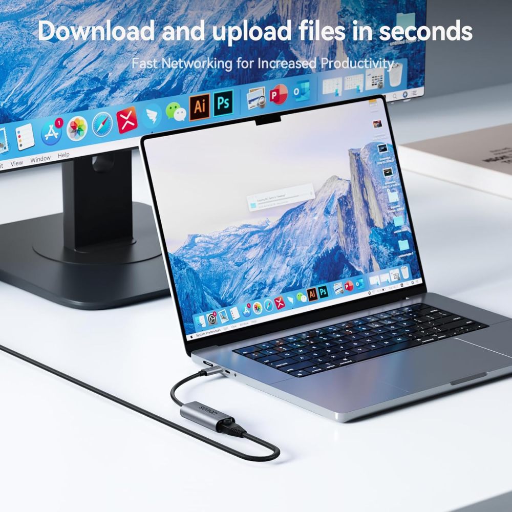 UOEOS USB C to Ethernet 2.5 Gbps Adapter, USB C to RJ45 Network Converter (Thunderbolt 4/3 Compatible),USB-C to 2.5 Gigabit LAN Ethernet Compatible for MacBook iPhone 15 Pro max,XPS, Surface-Gray