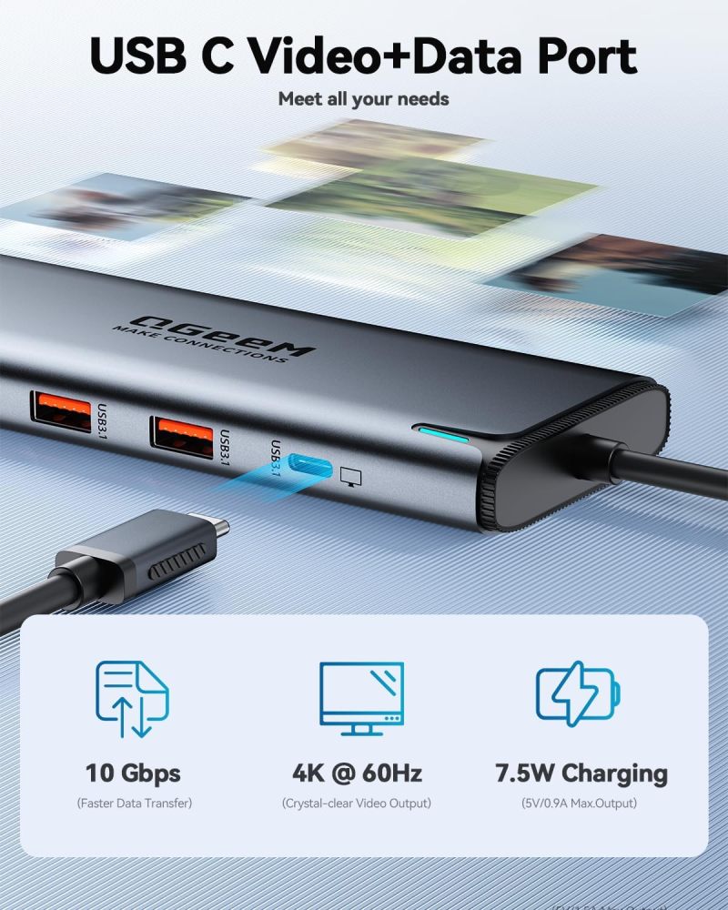 QGeeM USB C Hub,8 in 1 Extender Splitter with Single 8K,Dual 4K@60Hz HDMI for Thunderbolt 3/4/5,Multiport USB C to Ethernet Adapter for Type C Device,USB A 10Gbps Data,PD100W-M1/M2 only 1 Display-UH08-22-A