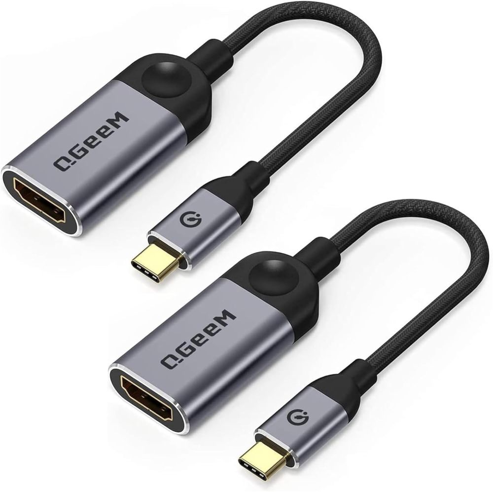 QGeeM USB C to HDMI Adapter 4K@30Hz Cable, USB Type-C to HDMI Adapter [Thunderbolt 3/4] HDMI Adapter for Laptop MacBook Pro/Air, iPhone15 Pro max, Dell XPS, HP.Pixelbook, Thinkpad,Surface,Ipad Pro etc.（UA01）