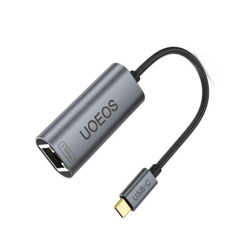 UOEOS USB C to Ethernet 2.5 Gbps Adapter, USB C to RJ45 Network Converter (Thunderbolt 4/3 Compatible),USB-C to 2.5 Gigabit LAN Ethernet Compatible for MacBook iPhone 15 Pro max,XPS, Surface-Gray