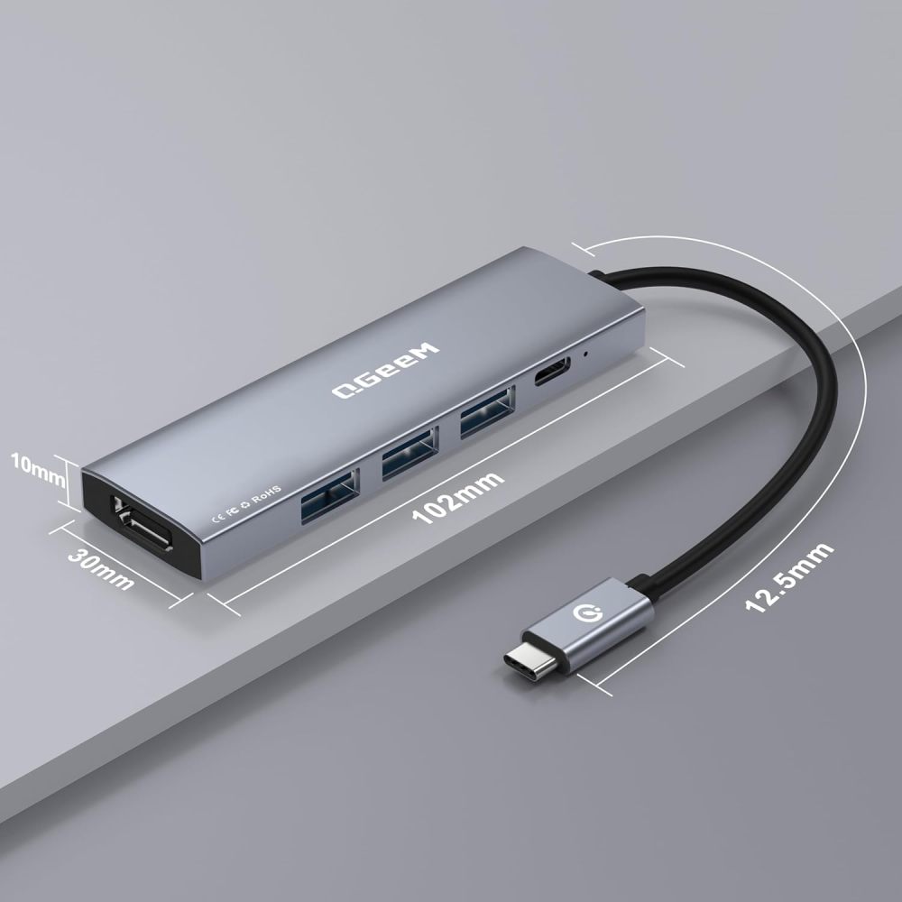 QGeeM 5-in-1 USB C HUB HDMI 4K@30HZ,100W fast charging,5Gbps high-speed data transfer USB-C HUB