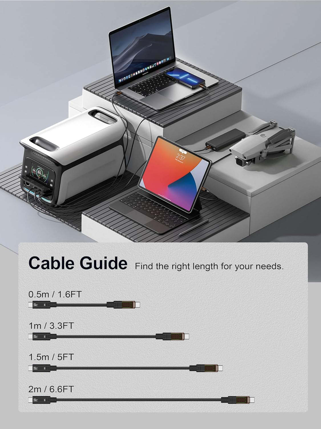 QGeeM USB4.0 Type C Data Cable 240W(48V/5A) Fast Charge 40Gbps 8K@60Hz Compatible Thunderbolt4/3 with Digital Display Audio USB-C Cable