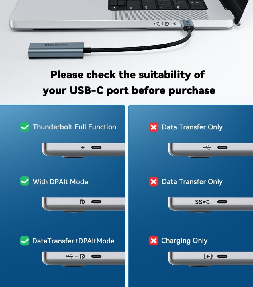 QGeeM USB C to HDMI Adapter 4K@60Hz,Thunderbolt 3/4 to HDMI Adapter,HDMI to USB C Converter Compatible for MacBook Pro/Air,iPhone16/15 Pro Max Plus,iPad Mini Air,Dell XPS,Galaxy S24Ultra,iMac and More(UA03-G)