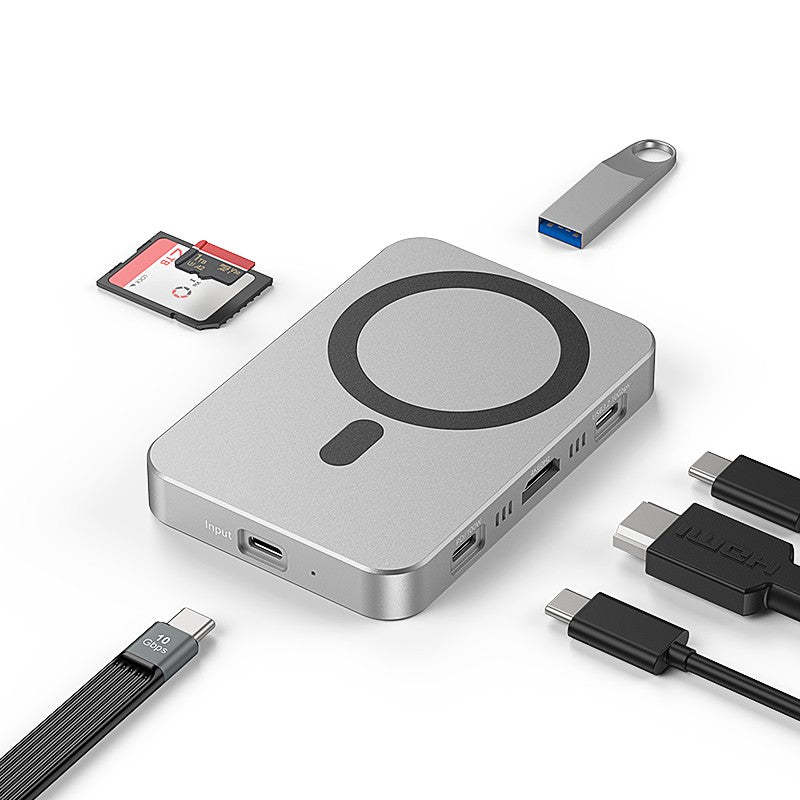 8-in-1 Magnetic USB C Hub with 100W PD Charging & M.2 NVME SSD Enclosure - Aluminum Alloy Docking Station, 10Gbps USB 3.2 Gen2, 4K@60Hz HDMI, Dual SD/TF Card Reader-UH08-24