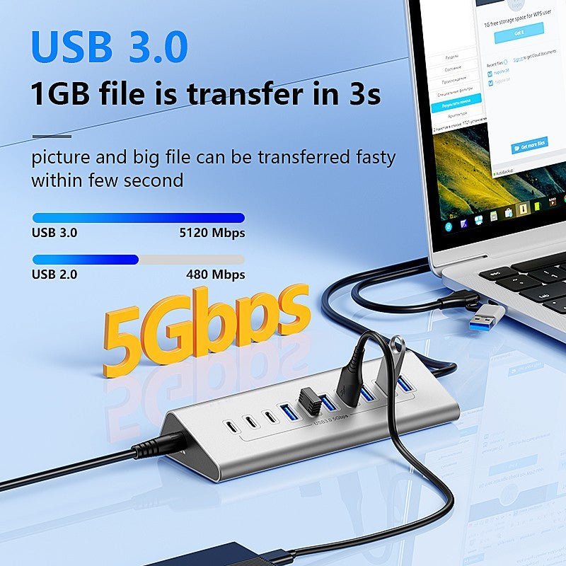 36W 12V 3A Power Supply USB-C Hub to USB 3.0 Converter Adapter USB3.0 5Gbps High Speed Data Transmission Hub for Laptop Macbook-UH07-13(UH10-10)