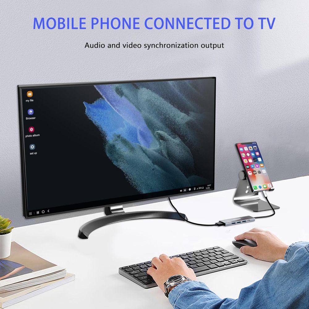 QGeeM 5-in-1 USB C HUB HDMI 4K@30HZ,100W fast charging,5Gbps high-speed data transfer USB-C HUB