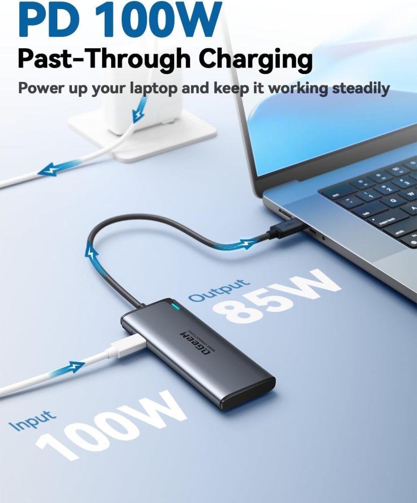 QGeeM USB C Hub for Thunderbolt 3/4/5,Multiple Converter Adapter 5 in 1,Type C Splitter Extender with Single 8K,Dual 4K/60Hz,10Gbps Data Transfer,PD 100W,for MacBook Pro,iMac,HP（M1/M2 only 1 Display）-UH05C-24-A