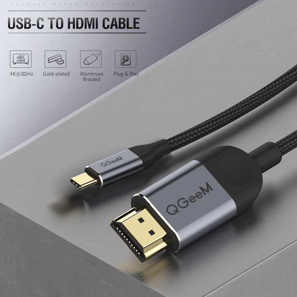 QGeeM USB-C to HDMI Cable-4K@30Hz, Thunderbolt 3 Compatible for iPhone 15 Pro Max,Galaxy,MacBook Pro/air,Dell XPS