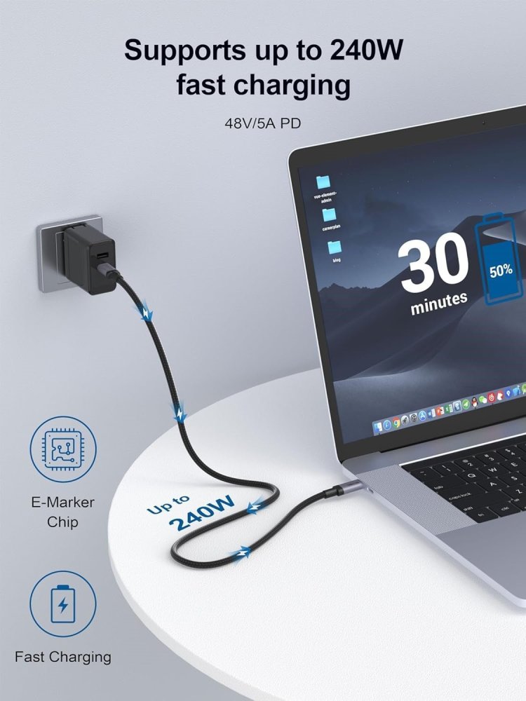 QGeeM 240W USB4 Cable,8K/6K@60Hz,40Gbps USB C to USB C Cable Fast Charging Compatible Thunderbolt 4/3 Cable