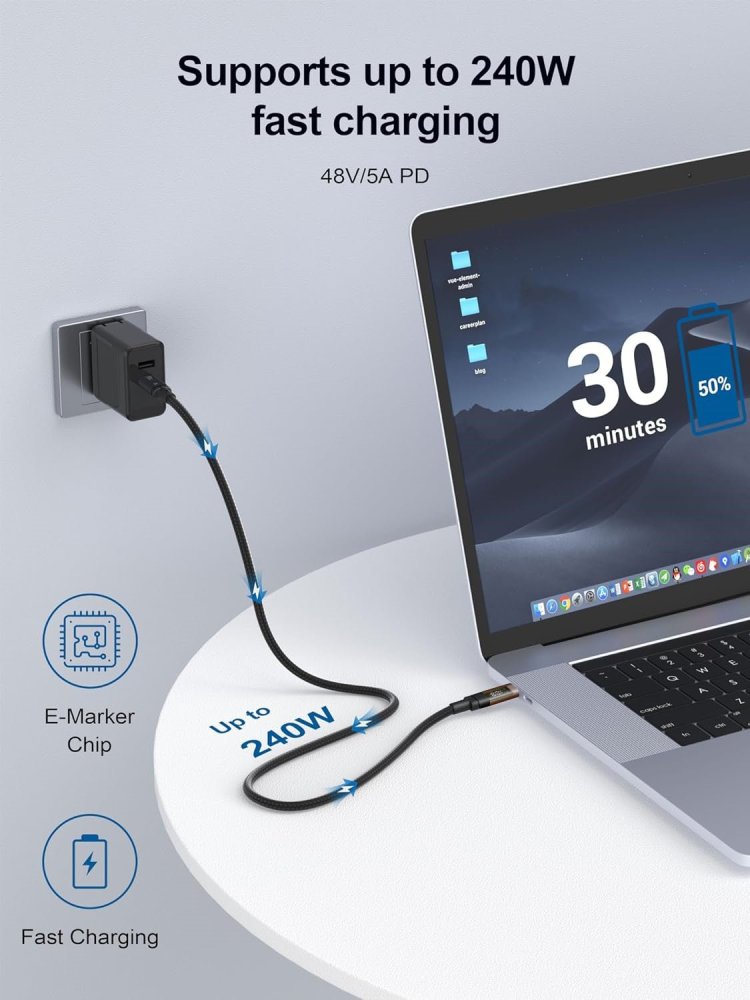 QGeeM USB4.0 Type C Data Cable 240W(48V/5A) Fast Charge 40Gbps 8K@60Hz Compatible Thunderbolt4/3 with Digital Display Audio USB-C Cable