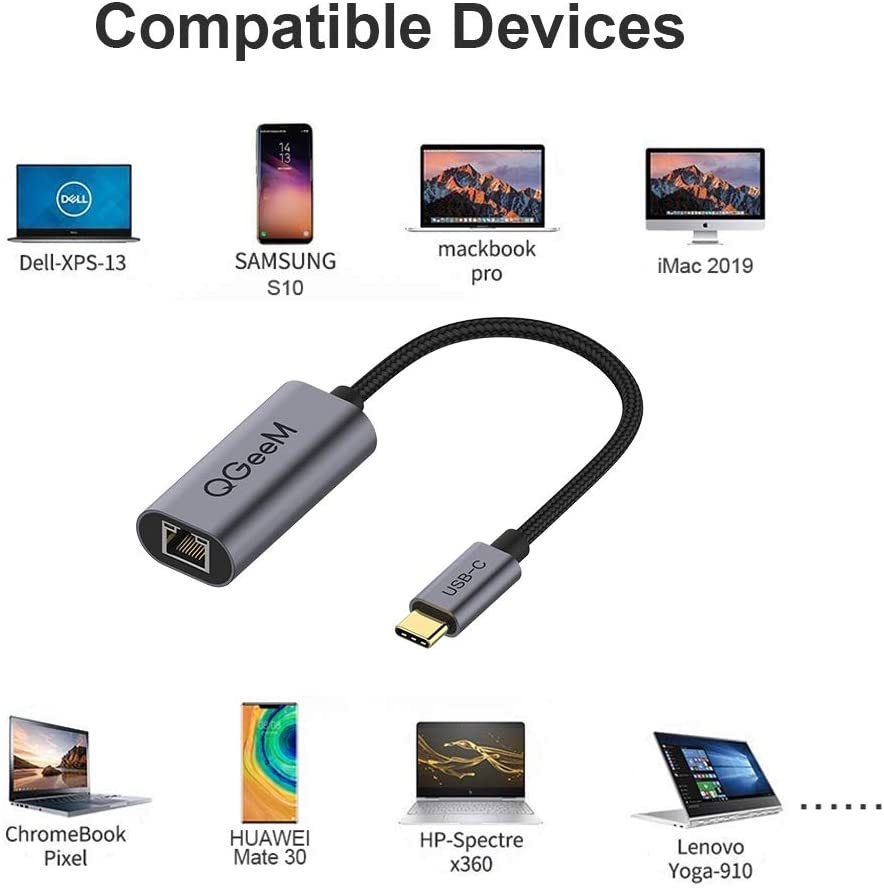 USB C to Ethernet adapter, QGeeM Gigabit Ethernet to USB Type C, Thunderbolt 3/4 to RJ45 LAN network adapter