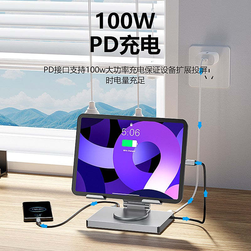 iPad Pro USB C Hub Stand, 7-in-1 Adapter for iPad Pro M2 13 12.9 11 Inch Docking Station Foldable with PD 100W 4K@30Hz HDMI, RJ45 Gigabit Ethernet, SD/TF Card Reader, USB 3.0/2.0 ports,  iPad Air-UH07-15