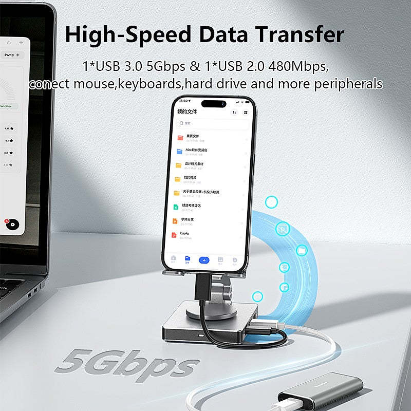 Adjustable Height Mobile Phone Holder Stand 8 In 1  Multiport USB-C USB C Hub Type C to USB3.0 4K HDTV PD Adapter Hub-UH08-25-A