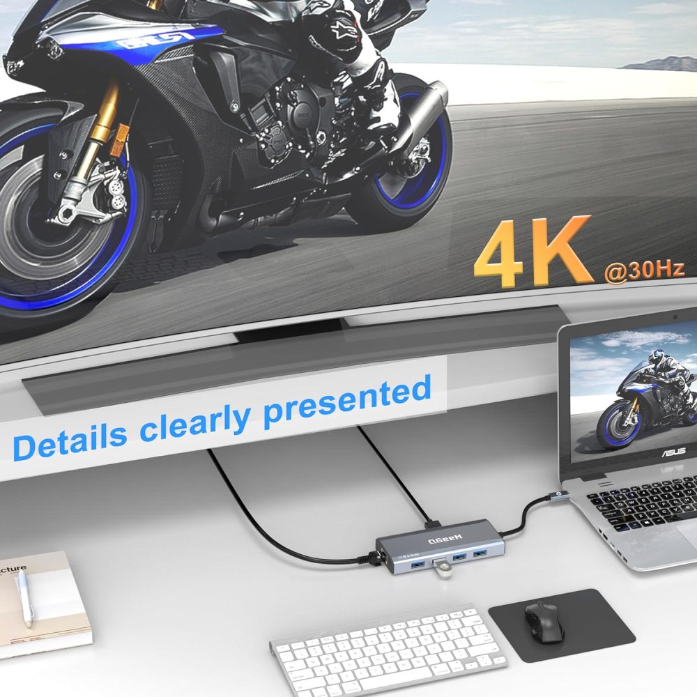 QGeeM USB C Hub Ethernet,9 in 1 Docking Stationwith 4K HDMI,1000Mbps LAN, 100W PD, USB 3.0/2.0, SD/TF Card Reader, USB C Dock Compatible with iPhone 15/Mac/Dell/HP/Surface-UH09-5-A