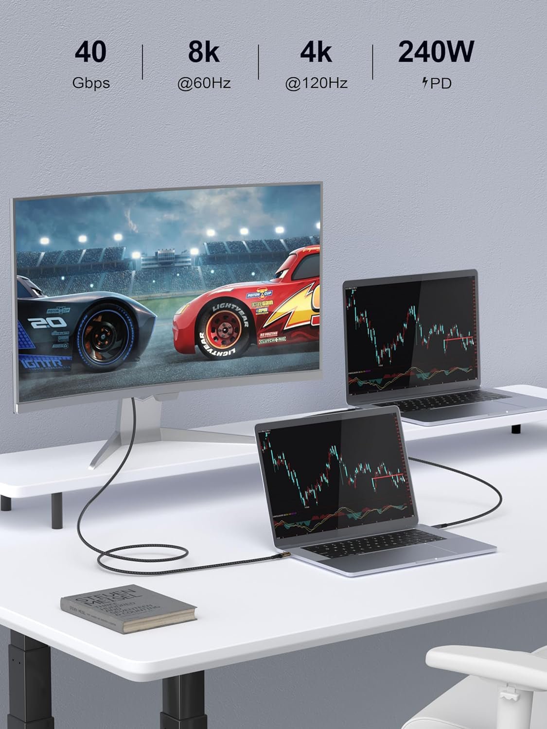 QGeeM USB4.0 Type C Data Cable 240W(48V/5A) Fast Charge 40Gbps 8K@60Hz Compatible Thunderbolt4/3 with Digital Display Audio USB-C Cable