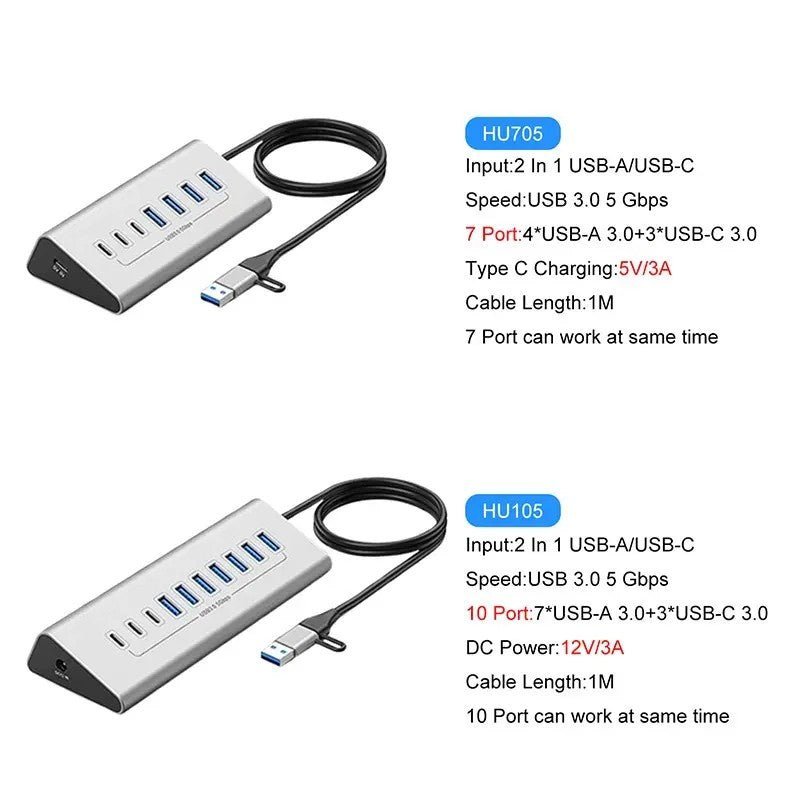 36W 12V 3A Power Supply USB-C Hub to USB 3.0 Converter Adapter USB3.0 5Gbps High Speed Data Transmission Hub for Laptop Macbook-UH07-13(UH10-10)