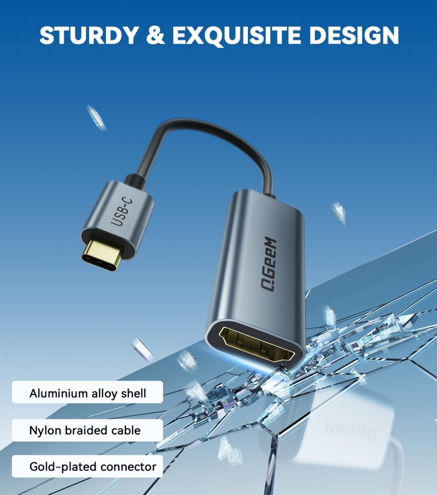 QGeeM USB C to HDMI Adapter 4K@60Hz,Thunderbolt 3/4 to HDMI Adapter,HDMI to USB C Converter Compatible for MacBook Pro/Air,iPhone16/15 Pro Max Plus,iPad Mini Air,Dell XPS,Galaxy S24Ultra,iMac and More(UA03-G)