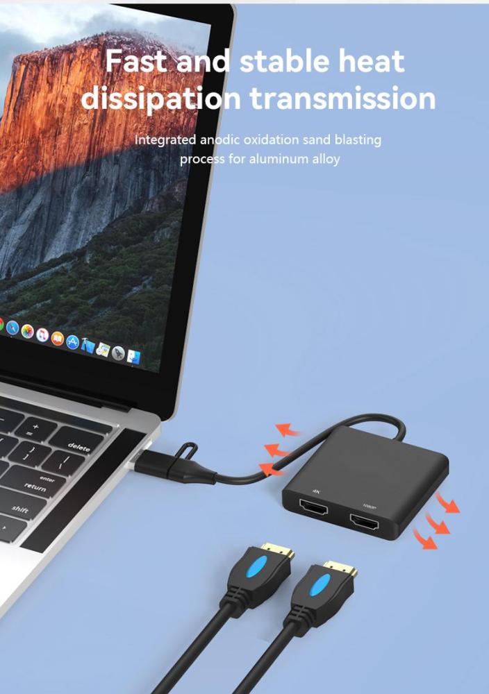 USB C/USB 3.0 to HDMI Splitter Extended Display docking station, USB C to HDMI Adapter for Windows and Mac OS, Support Displaylink-UH02AC-7-B