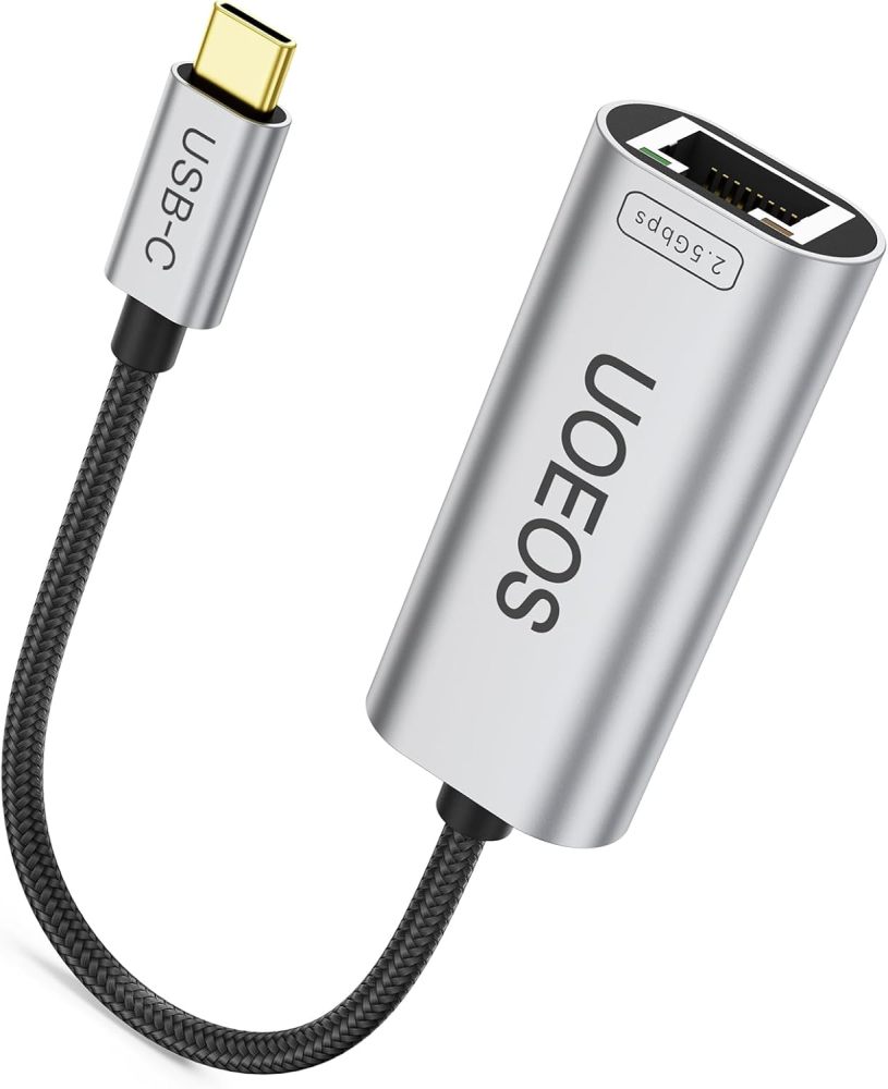 UOEOS USB C to Ethernet 2.5 Gbps Adapter, USB C to RJ45 Network Converter (Thunderbolt 4/3 Compatible),USB-C to 2.5 Gigabit LAN Ethernet Compatible for MacBook iPhone 15 Pro max,XPS, Surface-Gray