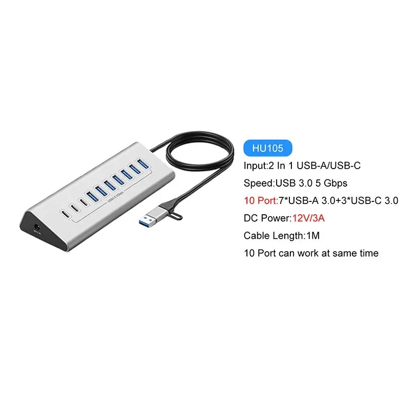 36W 12V 3A Power Supply USB-C Hub to USB 3.0 Converter Adapter USB3.0 5Gbps High Speed Data Transmission Hub for Laptop Macbook-UH07-13(UH10-10)