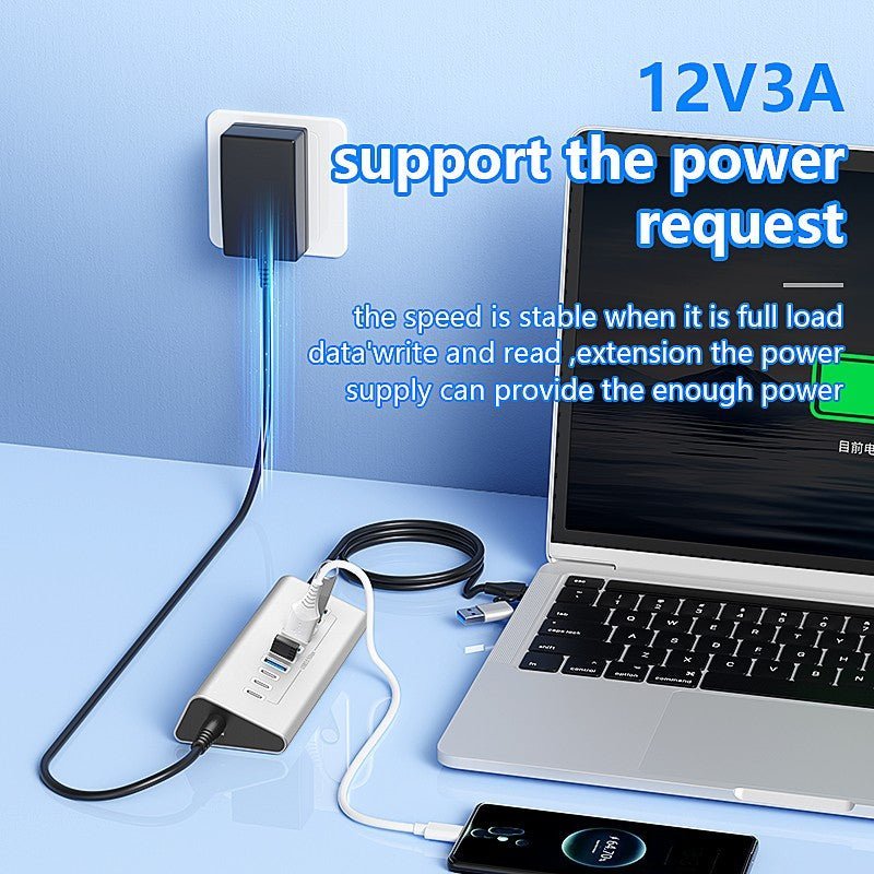 36W 12V 3A Power Supply USB-C Hub to USB 3.0 Converter Adapter USB3.0 5Gbps High Speed Data Transmission Hub for Laptop Macbook-UH07-13(UH10-10)