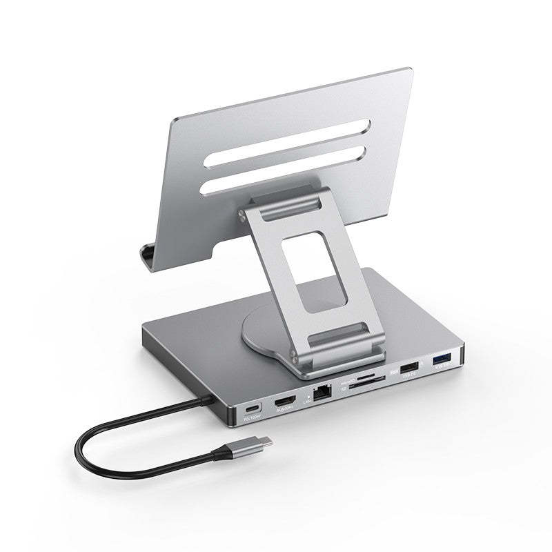 iPad Pro USB C Hub Stand, 7-in-1 Adapter for iPad Pro M2 13 12.9 11 Inch Docking Station Foldable with PD 100W 4K@30Hz HDMI, RJ45 Gigabit Ethernet, SD/TF Card Reader, USB 3.0/2.0 ports,  iPad Air-UH07-15