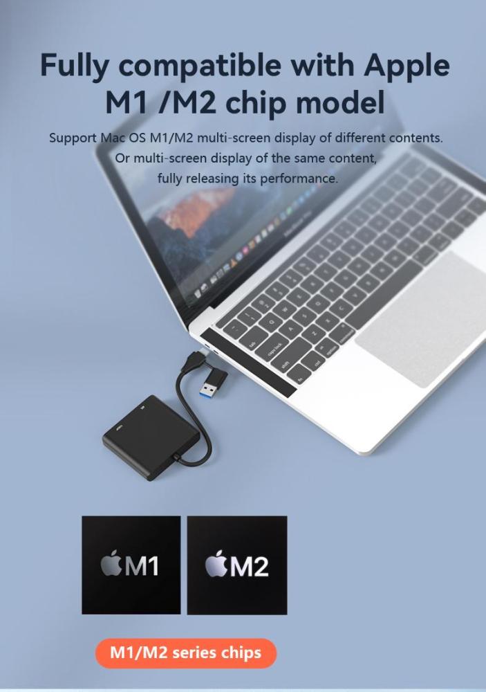 USB C/USB 3.0 to HDMI Splitter Extended Display docking station, USB C to HDMI Adapter for Windows and Mac OS, Support Displaylink-UH02AC-7-B