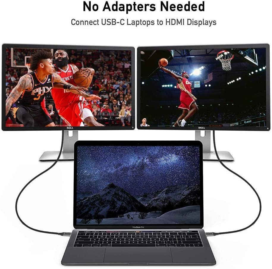 QGeeM USB-C to HDMI Cable-4K@30Hz, Thunderbolt 3 Compatible for iPhone 15 Pro Max,Galaxy,MacBook Pro/air,Dell XPS