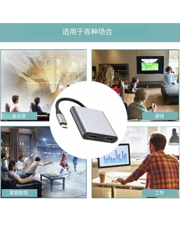 USB C to Dual HDMI 4K Monitor Adapter, Dual Monitors Adapter USB C Hub with 2 HDMI 4K @60hz for Laptop MacBook,Samsung,Dell,HP,etc（UH02-24-A-0.12-SY-V1-S1）