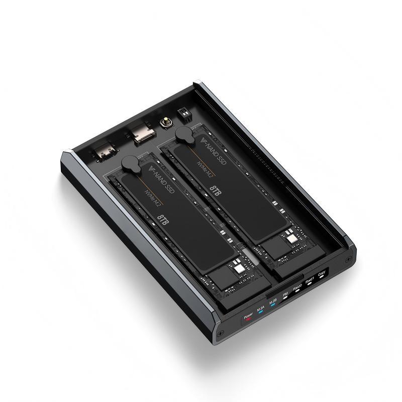 Dual-Slot M.2 NVMe/SATA RAID Enclosure – 20Gbps Portable SSD Box with Offline Copy, Aluminum Alloy Housing, Supports 16TB Storage (2230/2242/2260/2280)-【ST31-001（DB280A3）】