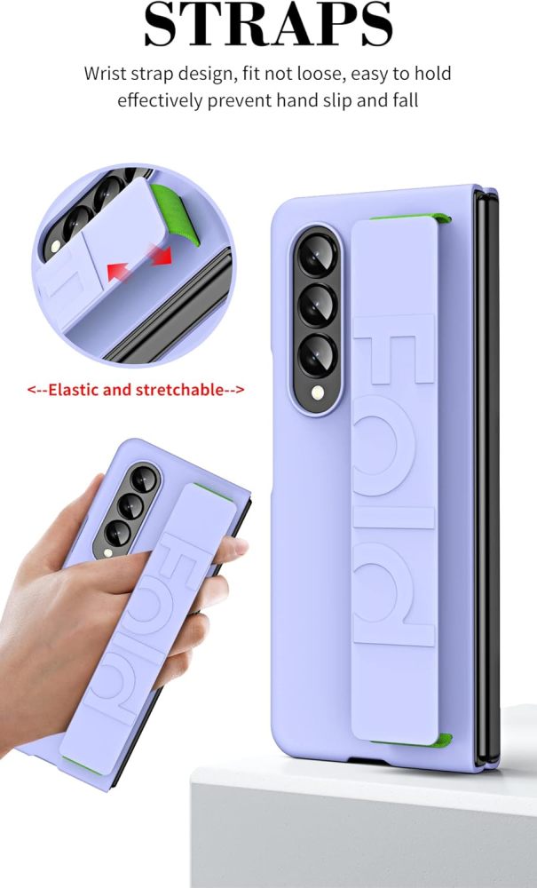 Samsung Galaxy Z Fold 4/5/6 Protective Grip Cover Case,Slim & Lightweight Shockproof Hard PC Wrist Strap Handheld Folding Case with Wristband