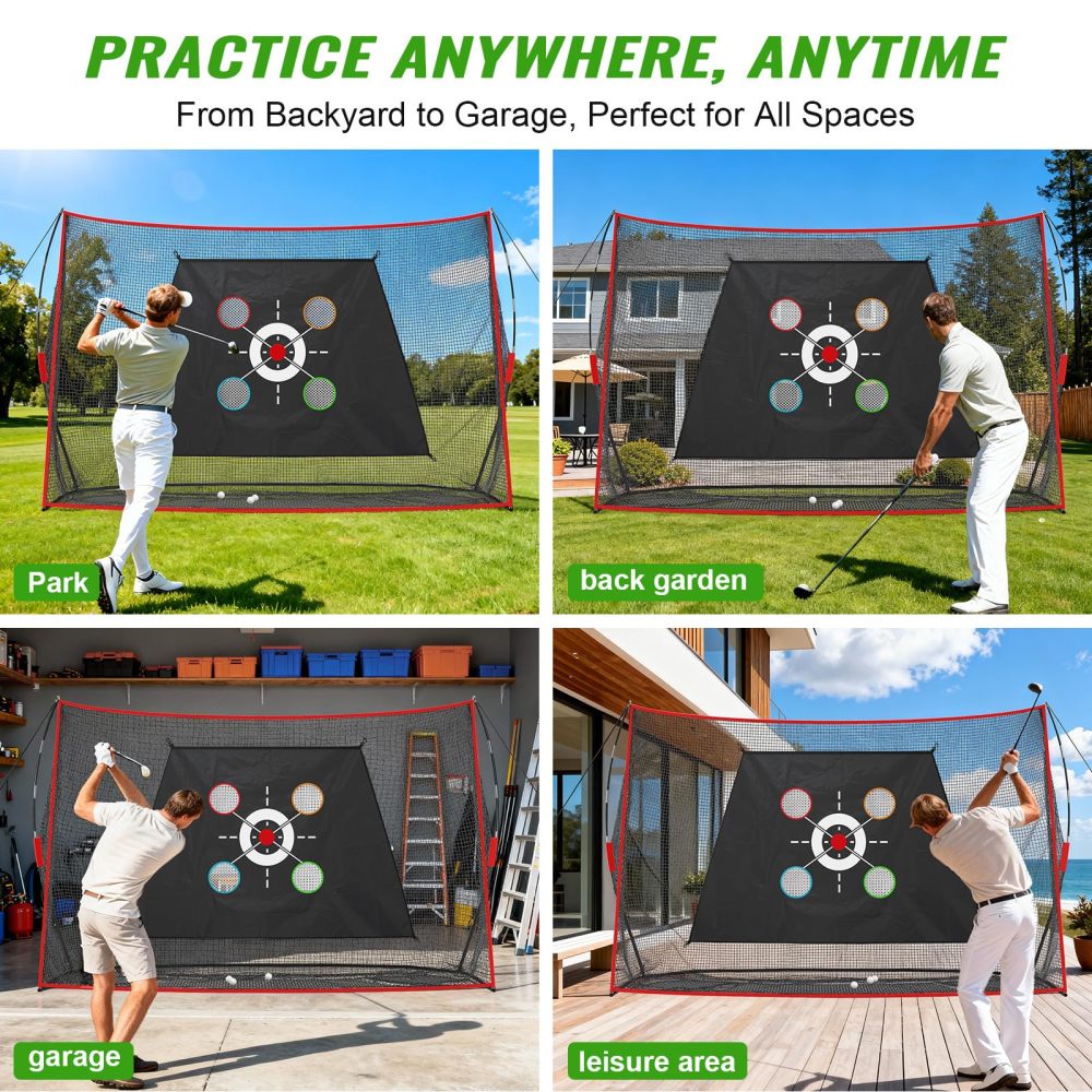 Golf Hitting Net 10x7FT with Mat & Target - Professional Training Net for Backyard Driving, Chipping, Swing Practice Indoor and Outdoor - Gift for Men, Dad, Golfer