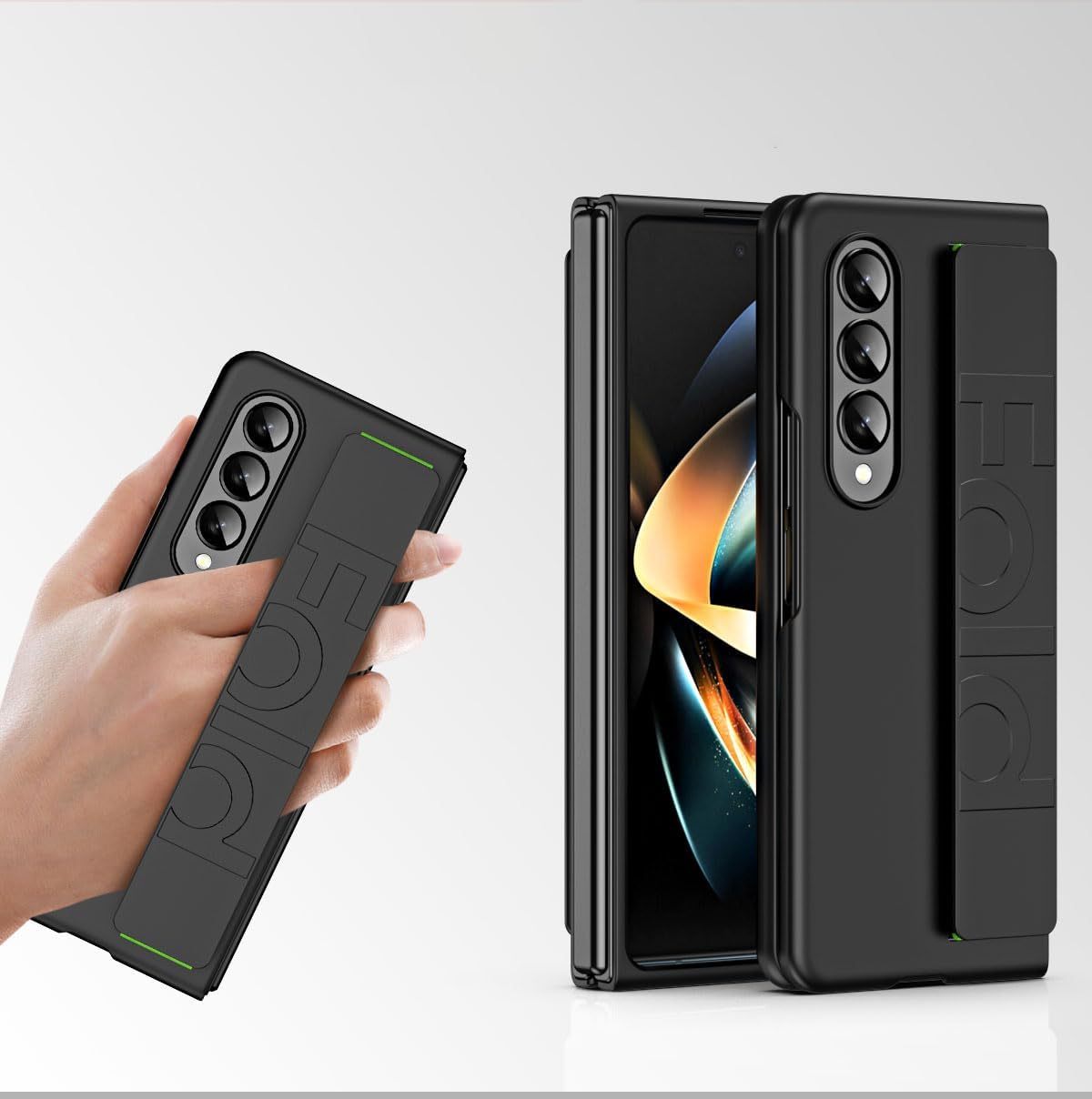 Samsung Galaxy Z Fold 4/5/6 Protective Grip Cover Case,Slim & Lightweight Shockproof Hard PC Wrist Strap Handheld Folding Case with Wristband