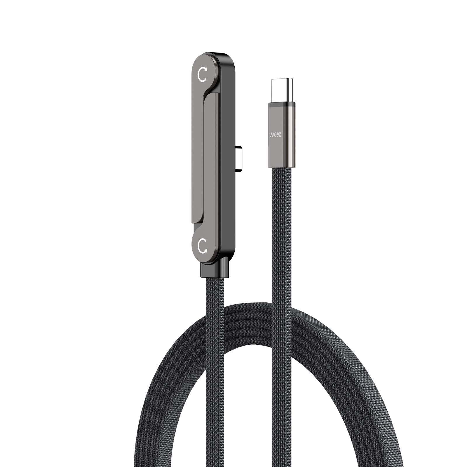 Invisible Holder Charger Cable with Stand,Type-C to Type-C,240W PD Fast Charging Cable with 360° Adjustable Metal Stand for Phone Gaming, Video Calls, and Car Travel-CC0091-A-1.5-BK-V1-S1