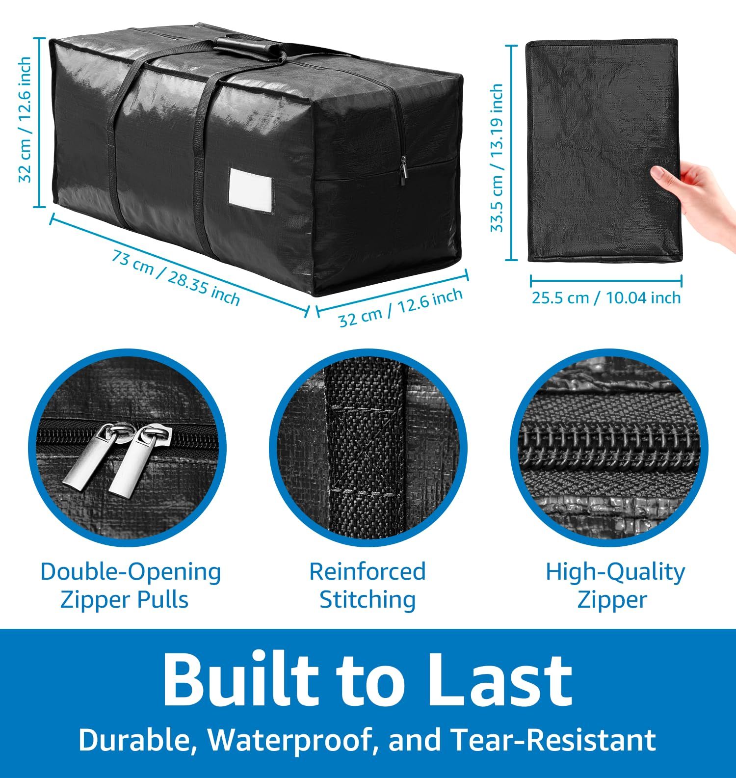 6 Pack Heavy Duty Moving Bags with Padded Wrap Around Handles-Strengthened Zipper Extra Large Storage Totes for Moving Boxes, Clothes, Bedding, Holiday Décor & Home Storage