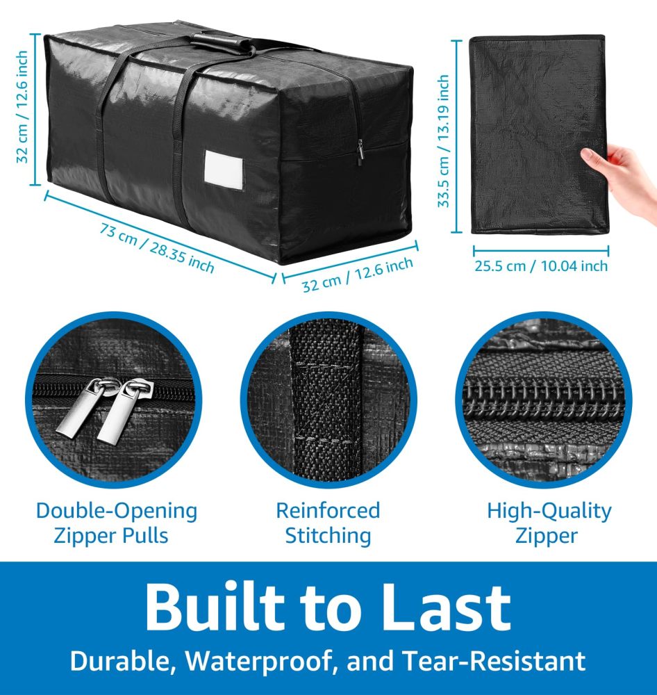 6 Pack Heavy Duty Moving Bags with Padded Wrap Around Handles-Strengthened Zipper Extra Large Storage Totes for Moving Boxes, Clothes, Bedding, Holiday Décor & Home Storage