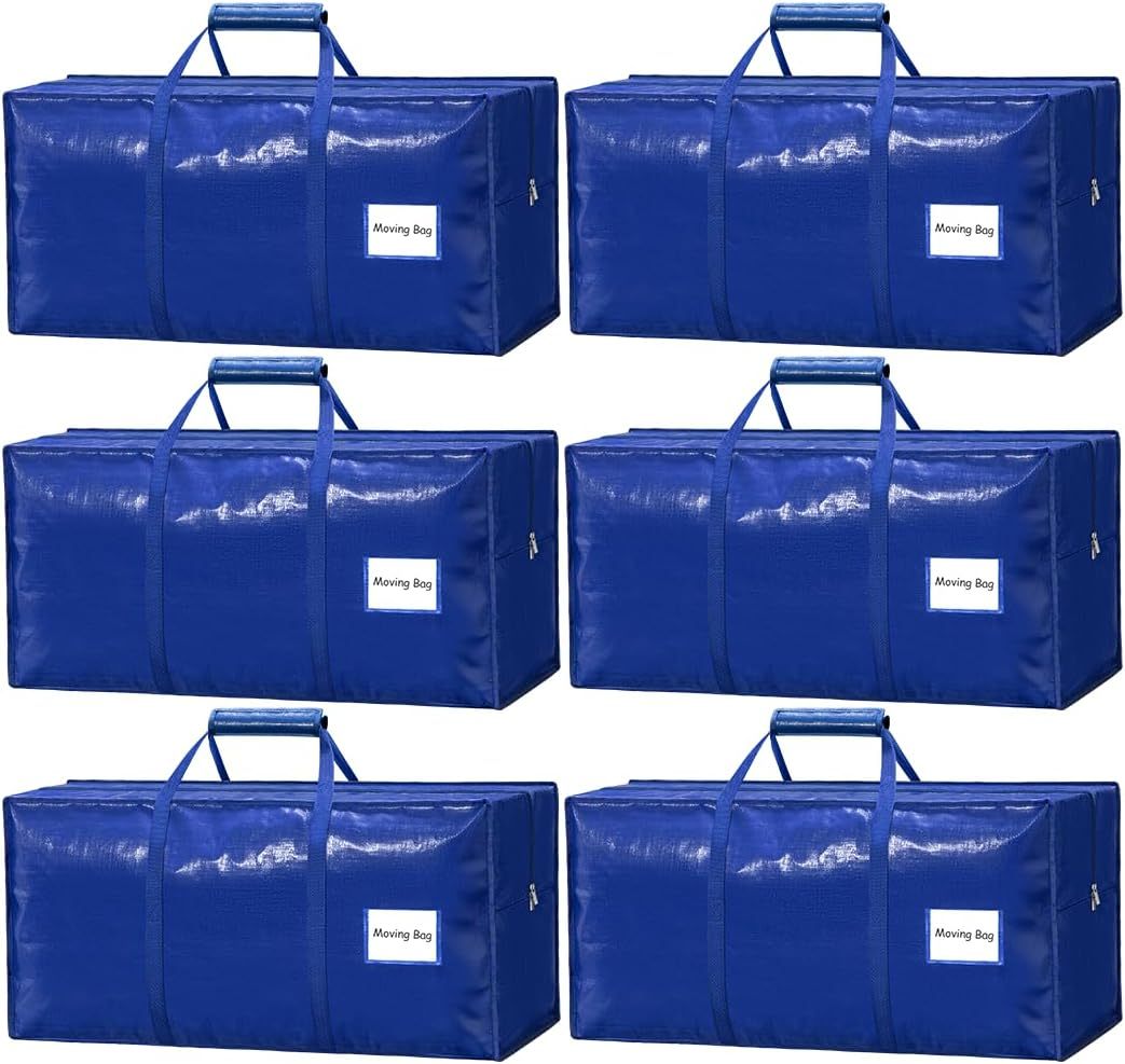 6 Pack Heavy Duty Moving Bags with Padded Wrap Around Handles-Strengthened Zipper Extra Large Storage Totes for Moving Boxes, Clothes, Bedding, Holiday Décor & Home Storage