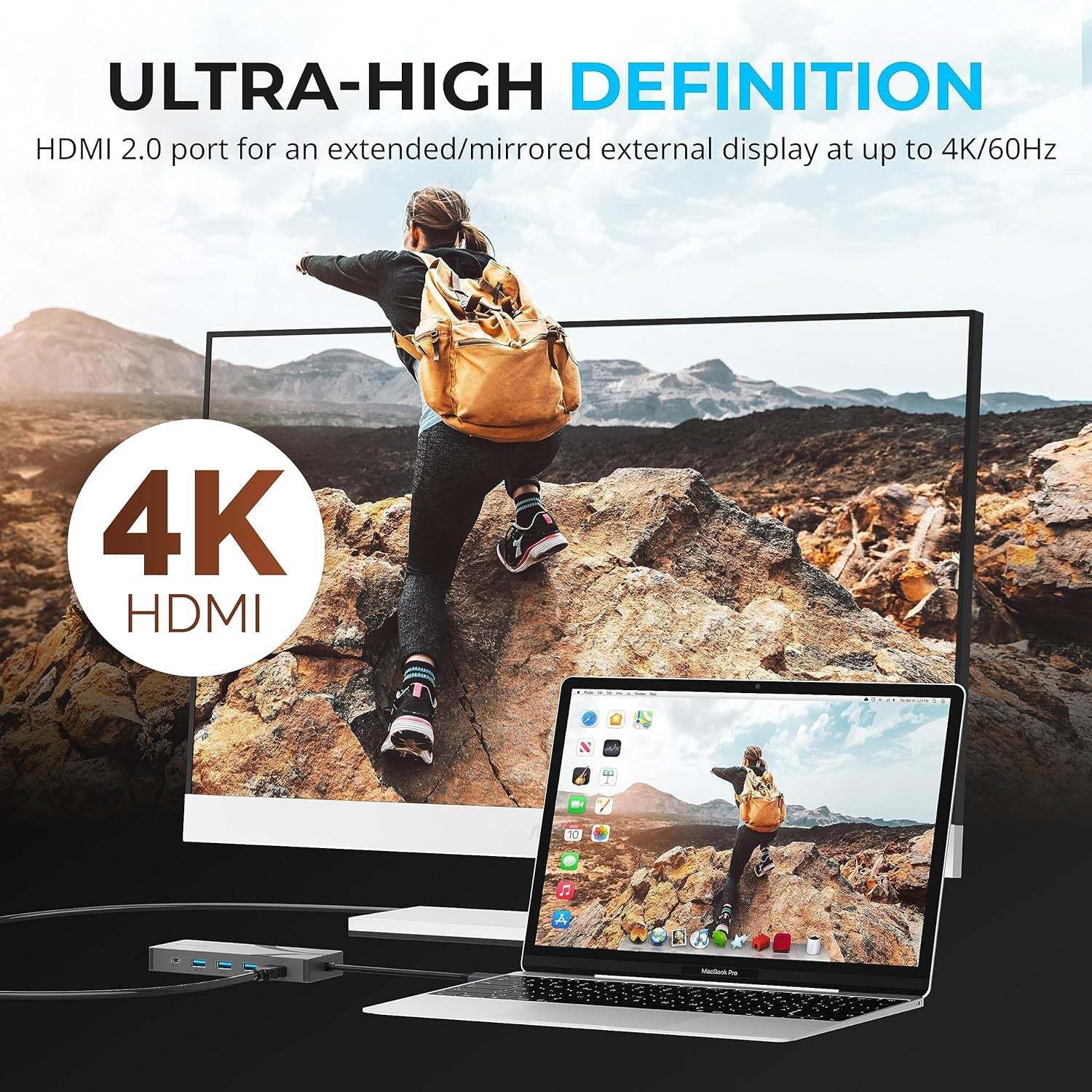 5-In-1 USB-C Hub Docking Station with USB3.2*2(10Gbps) /  PD100W / 4K@60HZ /1000M RJ45 Ethernet / M.2 NVMe&SATA SSD Case Multi-ports Splitter Adapter for Tablet Laptop Phone