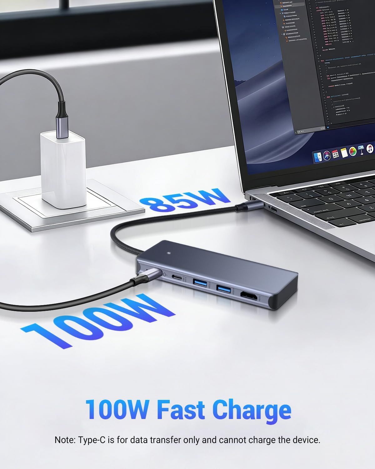 6 in 1 type-C Hub with M.2 NVMe SSD Enclosure, USB 3.2 10Gbps Ports, PD 100W , 4K@60Hz HDMI, High Speed USB NVMe Adapter, M.2 SSD Enclosure, Adapter for MacBook Pro/Air, Dell XPS