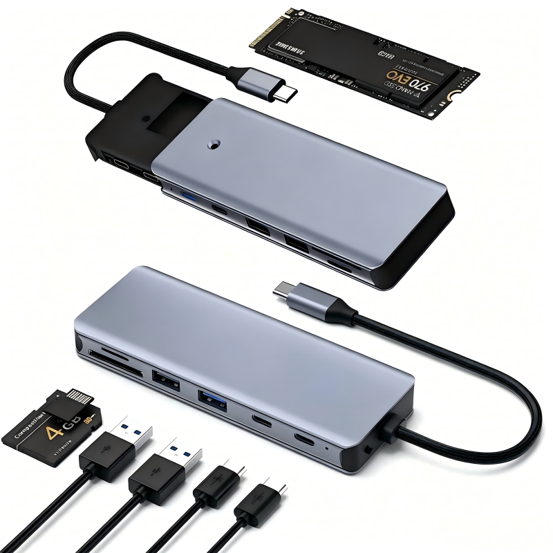 7-in-1 type C Hub with M.2 NVMe SSD Enclosure, 10Gbps USB-C/3.1 Gen2, 100W PD, USB 2.0, PCIe 3.0 Support for MacBook Pro & Type-C Devices