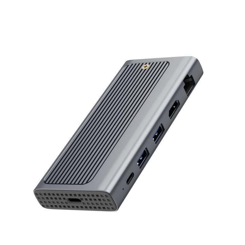5-In-1 USB-C Hub Docking Station with USB3.2*2(10Gbps) /  PD100W / 4K@60HZ /1000M RJ45 Ethernet / M.2 NVMe&SATA SSD Case Multi-ports Splitter Adapter for Tablet Laptop Phone