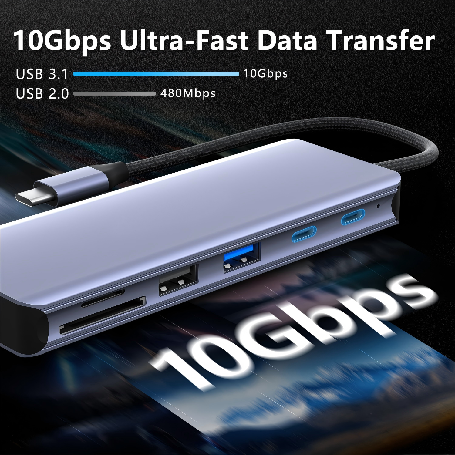 7-in-1 type C Hub with M.2 NVMe SSD Enclosure, 10Gbps USB-C/3.1 Gen2, 100W PD, USB 2.0, PCIe 3.0 Support for MacBook Pro & Type-C Devices
