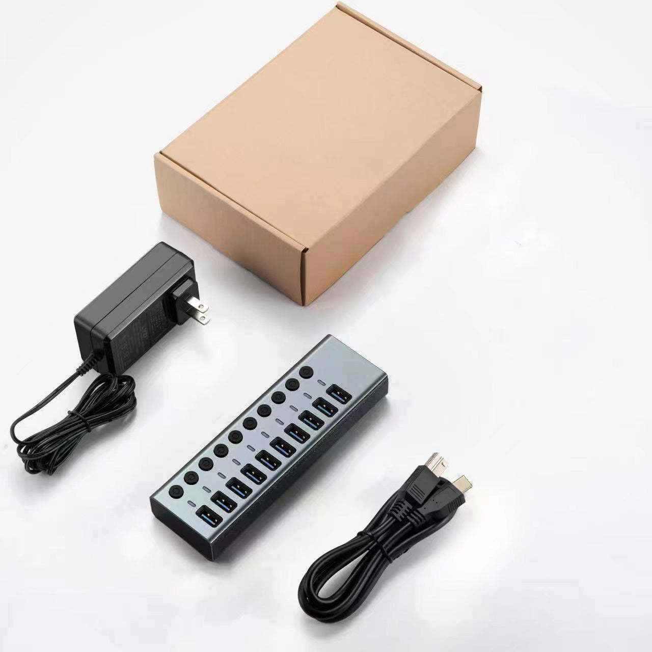 QGEEM 10 Ports USB 3.2 Hub with 10Gbps Data Speed, Aluminum Housing, USB Hub Powered with 36W Power Adapter, USB Hub for PC/Laptop, Computer, Flash Drive, Printer, Camera