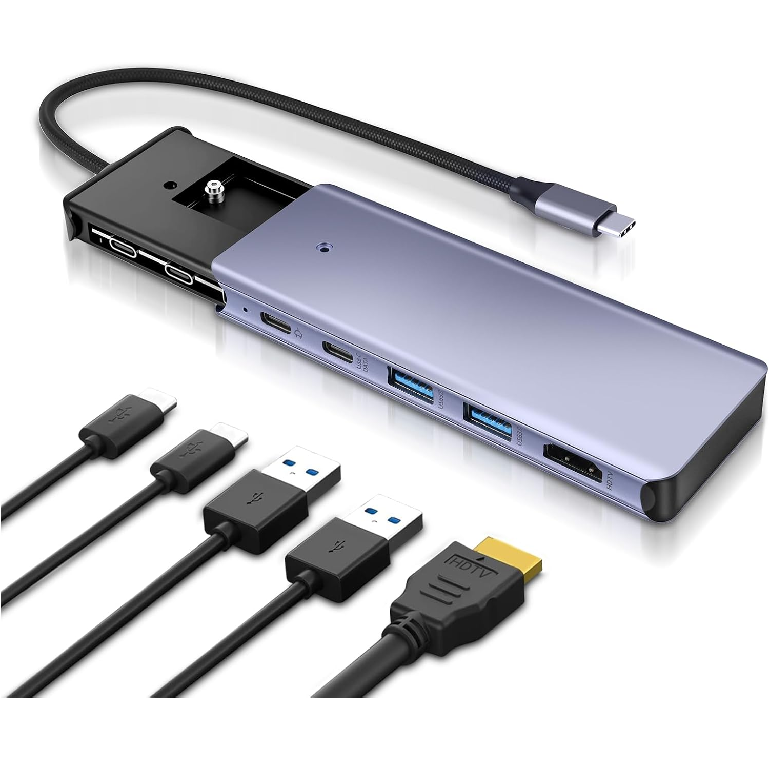 6 in 1 type-C Hub with M.2 NVMe SSD Enclosure, USB 3.2 10Gbps Ports, PD 100W , 4K@60Hz HDMI, High Speed USB NVMe Adapter, M.2 SSD Enclosure, Adapter for MacBook Pro/Air, Dell XPS