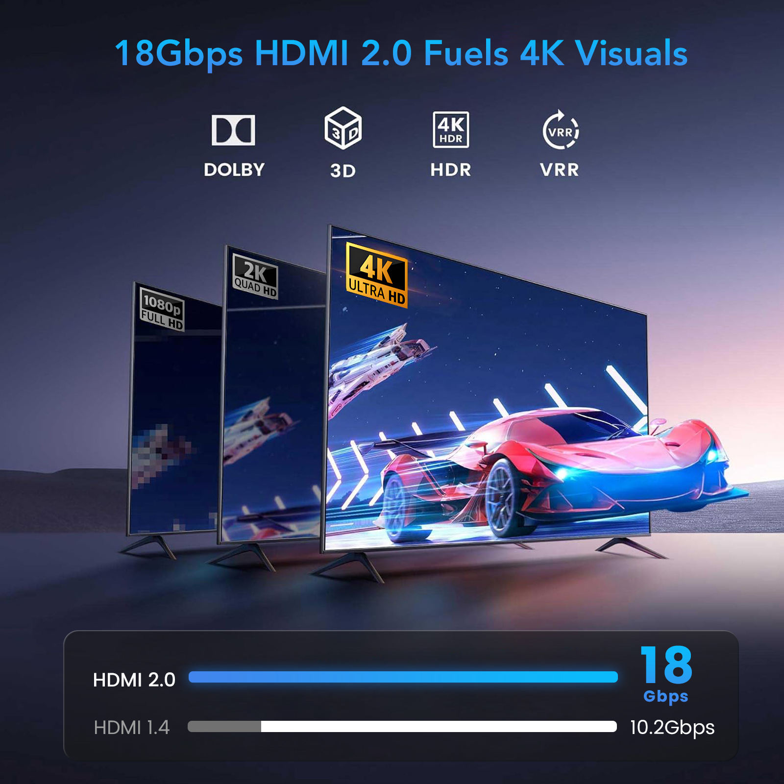 HDMI Switch 5 in 1 Out, 5 Way HDMI Switcher Selector Box with IR Remote (4K@60Hz 5x1 HDMI Switch)