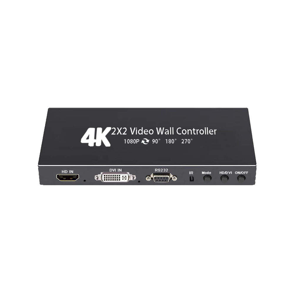 Video Wall Controller, 4K x 2K HD Seamless Splicing Professional Processor with HDMI+DVI+RS232 Input, 4 Way HDMI & SPDIF Output 180 Degree Rotate TV Wall Display 2x2, 1x2, 1x3, 1x4, 2x1, 3x1, 4x1