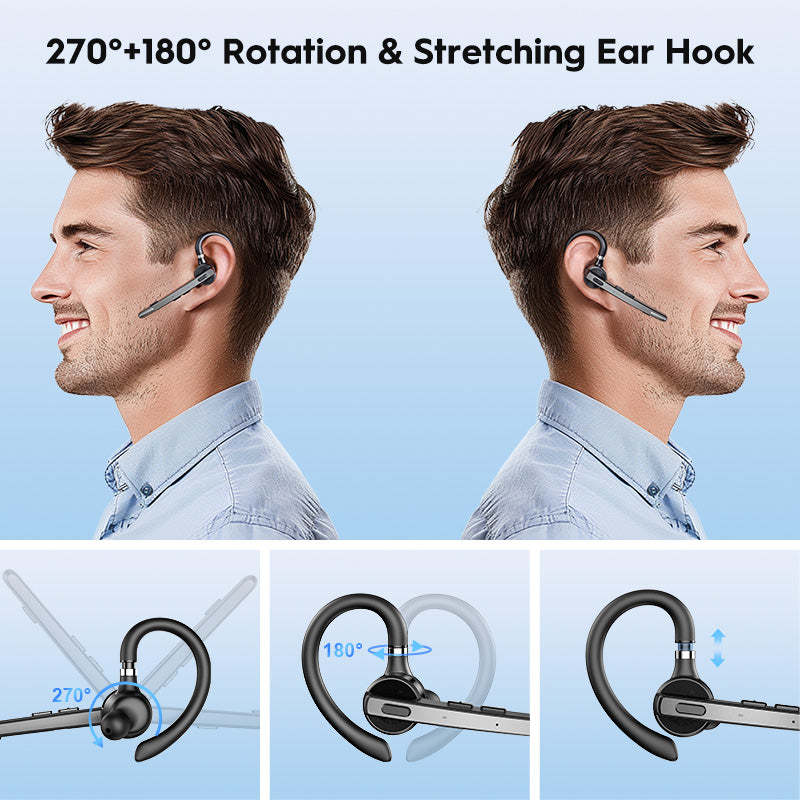 Bluetooth Headset, 72-Hour Talk Time Wireless Bluetooth Earpiece for Cellphone with 500mAh Charging Case, Bluetooth V5.1 Dual Mic Noise-Cancelling Hands-Free Earphones for Office and Driving-BT27-A-BK